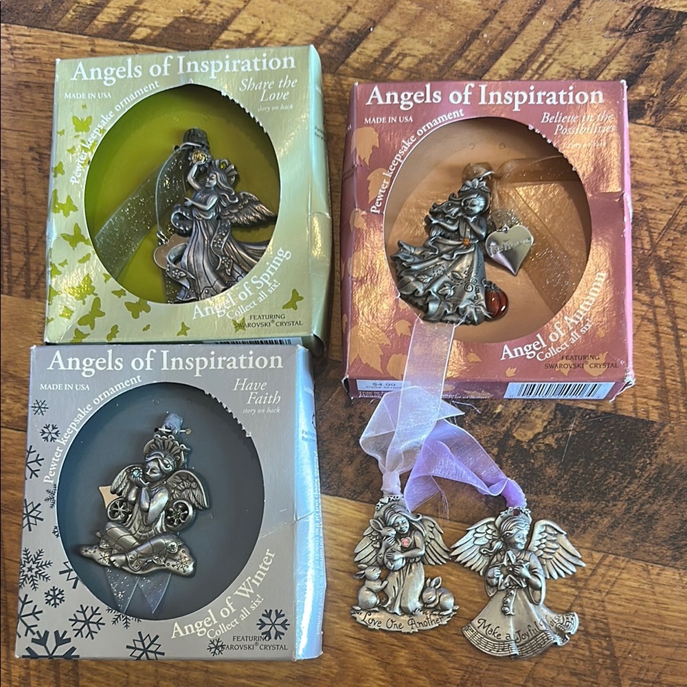 5 Angels of Inspiration Pewter Keepsake Ornament Angel of Winter Spring Autumn +
